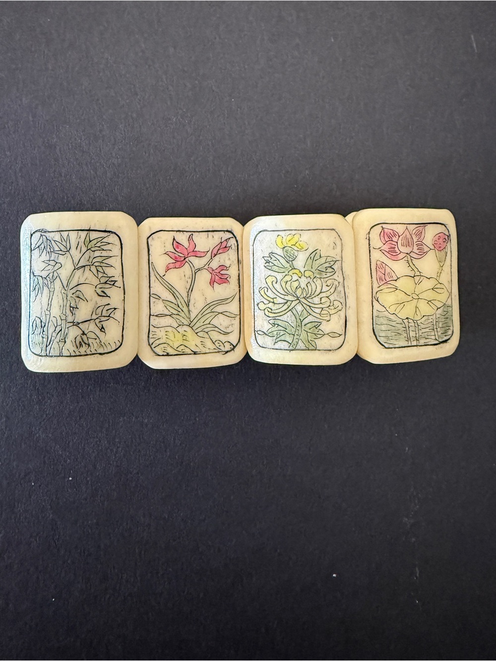 Ivory Tile Stretch Bracelet, Handmade with Asian Style Floral Art